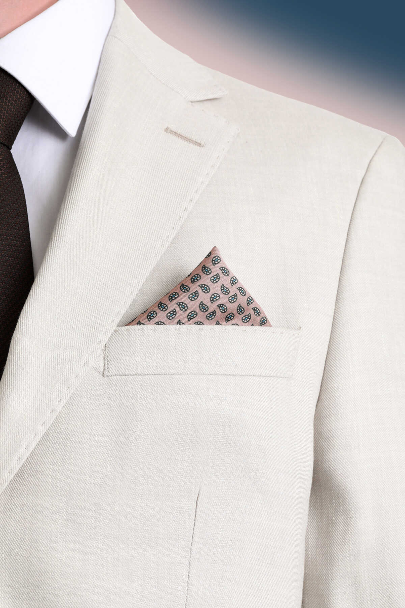 Bej Desenli Klasik Saten Cep Mendili - Hatem Saykı (1)