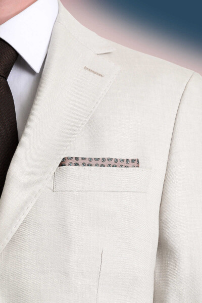 Bej Desenli Klasik Saten Cep Mendili - 3