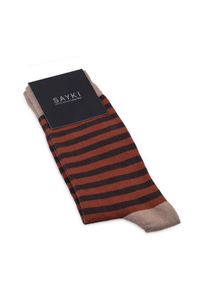 Bej Desenli Pamuklu Soket Çorap 