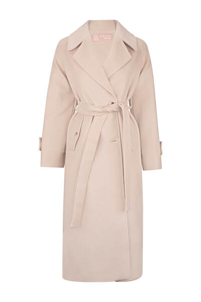 Saykı Woman Bej Dinamik Fit Ceket Yaka Kaşe Yünlü Manto - 2