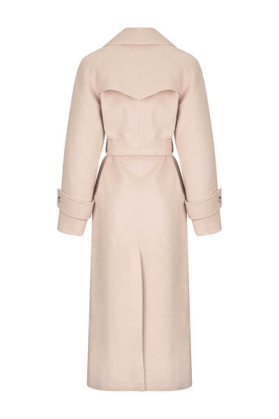 Saykı Woman Bej Dinamik Fit Ceket Yaka Kaşe Yünlü Manto - 3