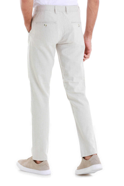 Bej Dinamik Fit Çizgili Yandan Cepli Keten Pantolon - 5