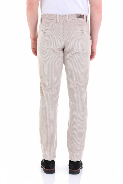 Bej Slim Fit Pamuklu Yandan Cep Kadife Pantolon - 5
