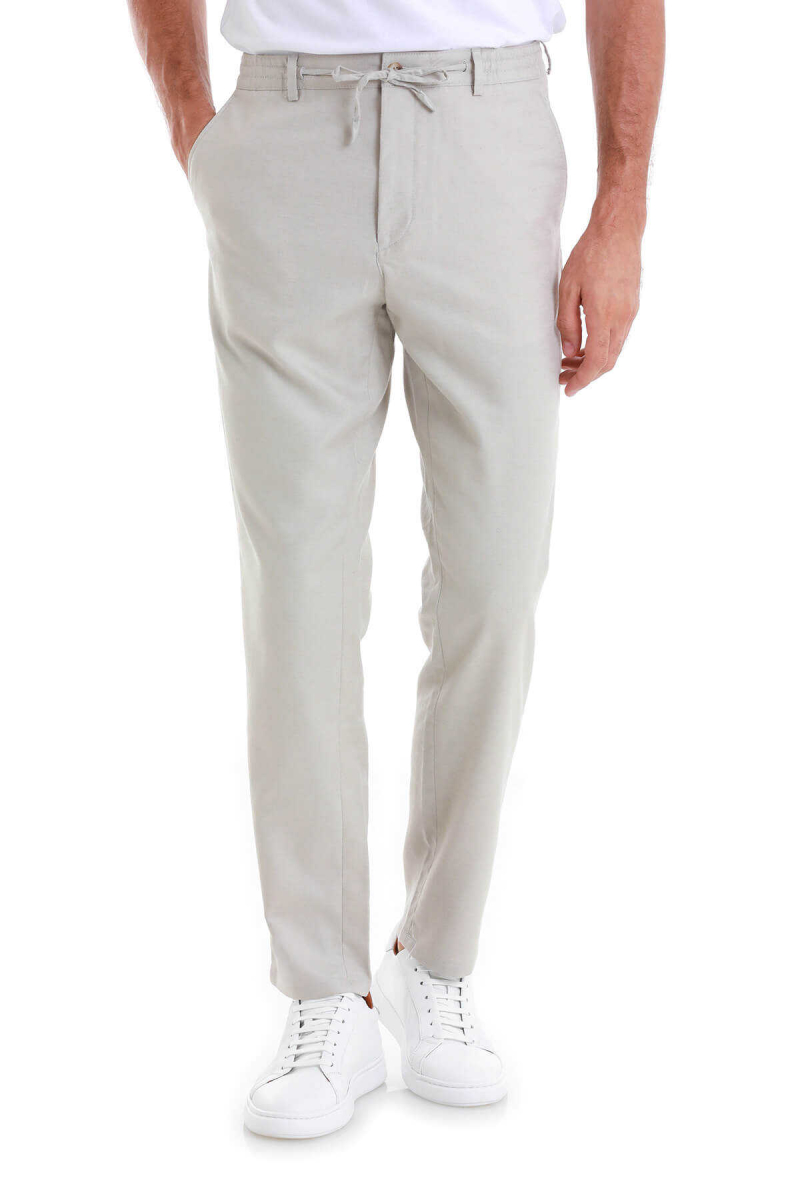 Bej Dinamik Fit Düz Yandan Cepli Keten Jogger Pantolon - Hatem Saykı (1)