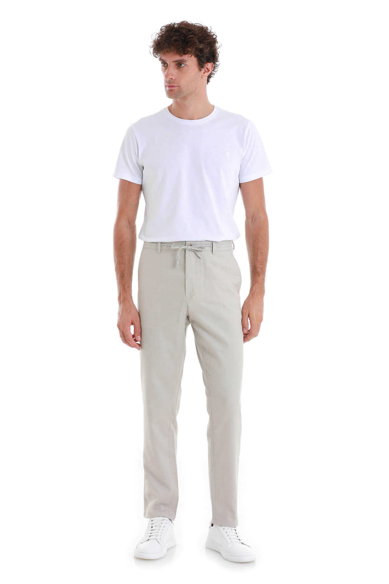 Bej Dinamik Fit Düz Yandan Cepli Keten Jogger Pantolon - Hatem Saykı