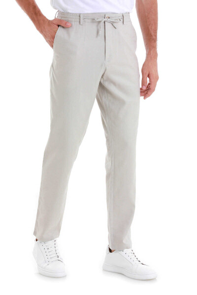 Bej Dinamik Fit Düz Yandan Cepli Keten Jogger Pantolon - 3