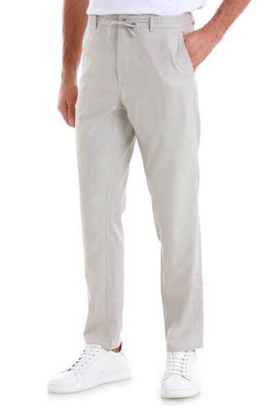 Bej Dinamik Fit Düz Yandan Cepli Keten Jogger Pantolon - 4
