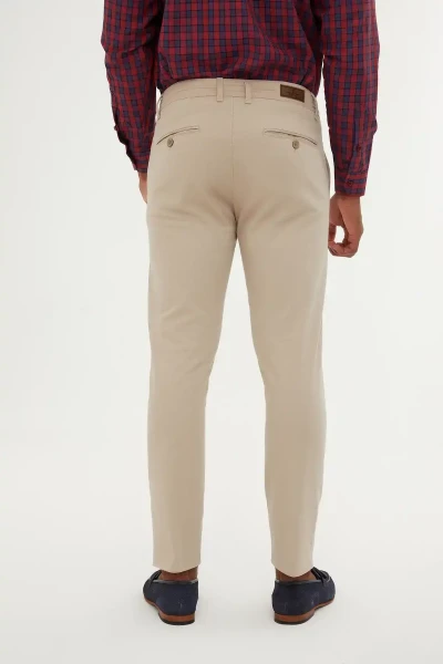 Bej Dinamik Fit Pamuklu Yandan Cep Kanvas Pantolon - 3