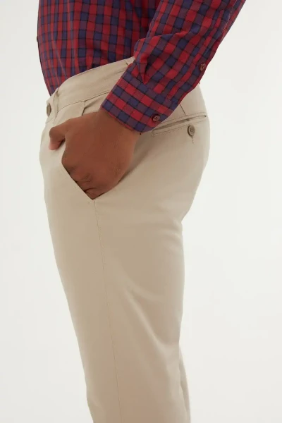 Bej Dinamik Fit Pamuklu Yandan Cep Kanvas Pantolon - 2