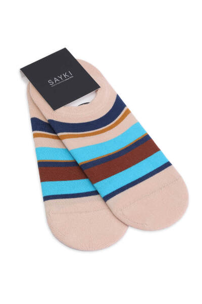 Bej İkili Çizgili Pamuklu Babet Çorap 