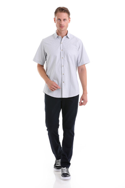 Bej Klasik Fit Kareli Pamuklu Slim Yaka Kısa Kollu Klasik Gömlek - 2