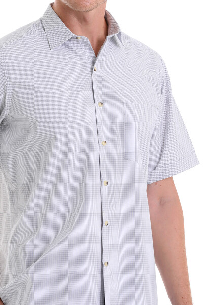 Bej Klasik Fit Kareli Pamuklu Slim Yaka Kısa Kollu Klasik Gömlek - 5