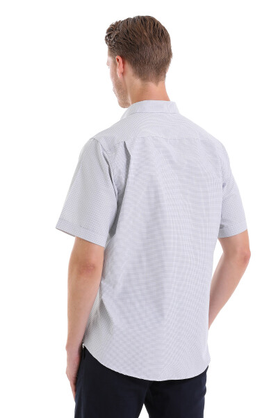 Bej Klasik Fit Kareli Pamuklu Slim Yaka Kısa Kollu Klasik Gömlek - 6