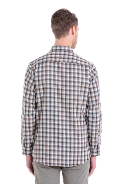 Bej Klasik Fit Kareli Slim Yaka Uzun Kollu Casual Flanel Gömlek - 6