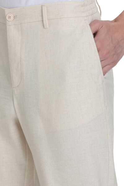 Bej Rahat Kesim Yandan Cepli Keten Jogger Pantolon - 4