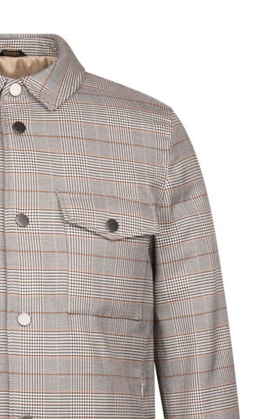 Bej Regular Fit Kareli Elyaflı Mont - 3