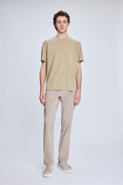 Bej Regular Fit Bisiklet Yaka Pamuklu Tişört - 2