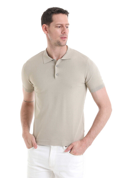 Bej Regular Fit Polo Yaka Rayon Tişört - 3
