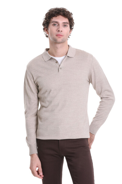 Bej Regular Fit Polo Yaka Triko Kazak - 3