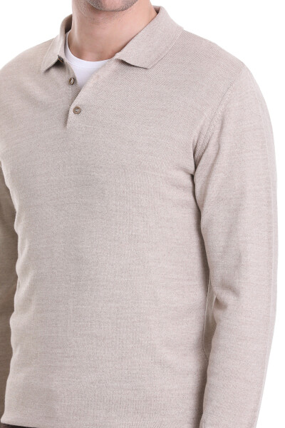 Bej Regular Fit Polo Yaka Triko Kazak - 5