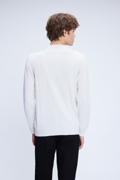 Bej Regular Fit Düz Polo Yaka Yünlü Triko Kazak - 5