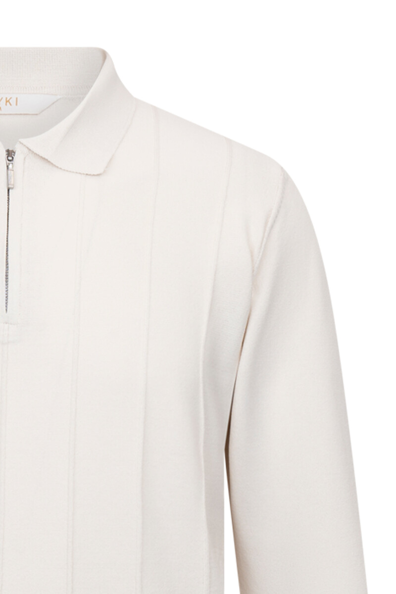 Bej Regular Fit Fermuarlı Polo Yaka Rayon Triko Kazak - Hatem Saykı (1)