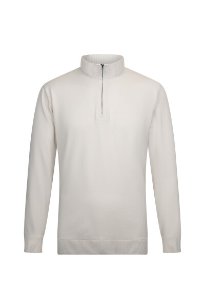 Bej Regular Fit Fermuarlı Yarım Balıkçı Yaka Rayon Kazak 