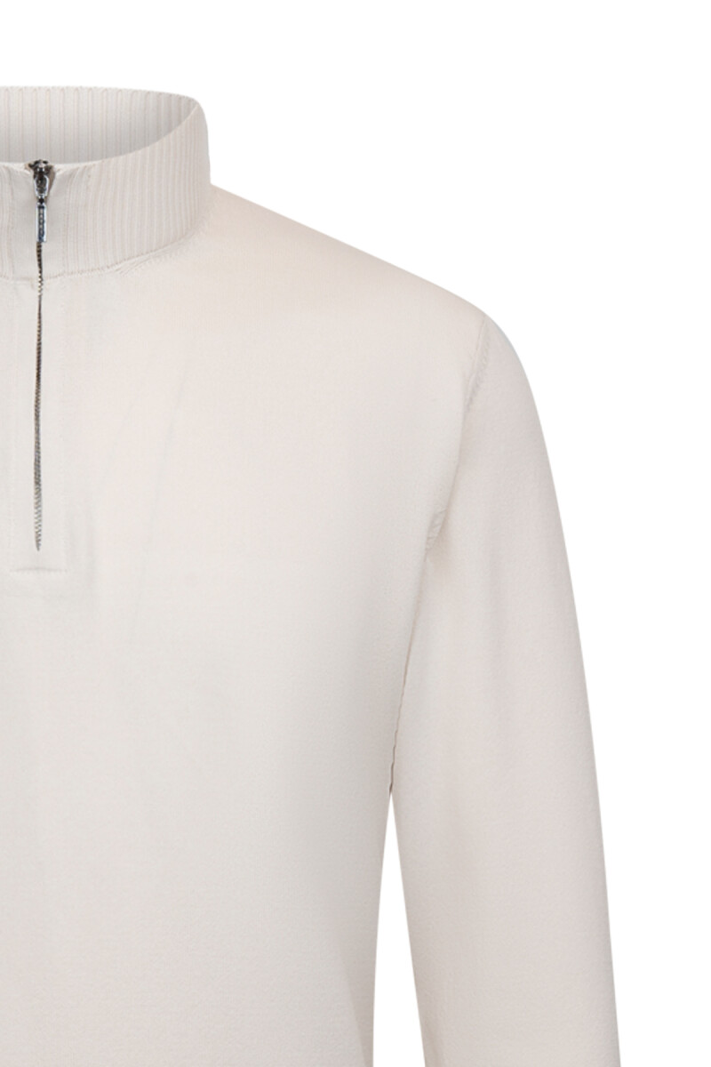 Bej Regular Fit Fermuarlı Yarım Balıkçı Yaka Rayon Kazak - Hatem Saykı (1)