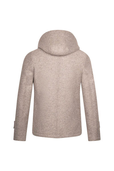Bej Regular Fit Hakim Yaka Kapüşonlu Yünlü Kaşe Mont - 2
