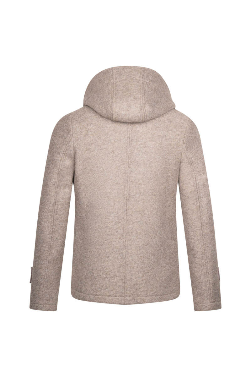 Bej Regular Fit Hakim Yaka Kapüşonlu Yünlü Kaşe Mont - Hatem Saykı (1)