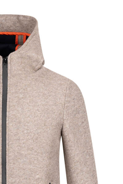 Bej Regular Fit Hakim Yaka Kapüşonlu Yünlü Kaşe Mont - 3