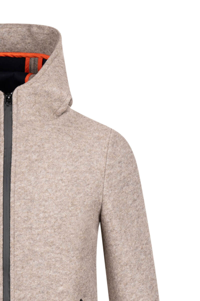 Bej Regular Fit Hakim Yaka Kapüşonlu Yünlü Kaşe Mont - Hatem Saykı (1)