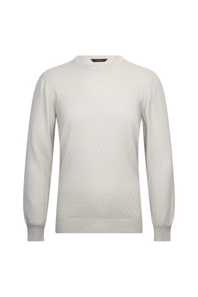 Bej Regular Fit Jakarlı Bisiklet Yaka Yünlü Triko Kazak 