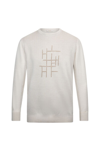 Bej Regular Fit Jakarlı Bisiklet Yaka Yünlü Triko Kazak 