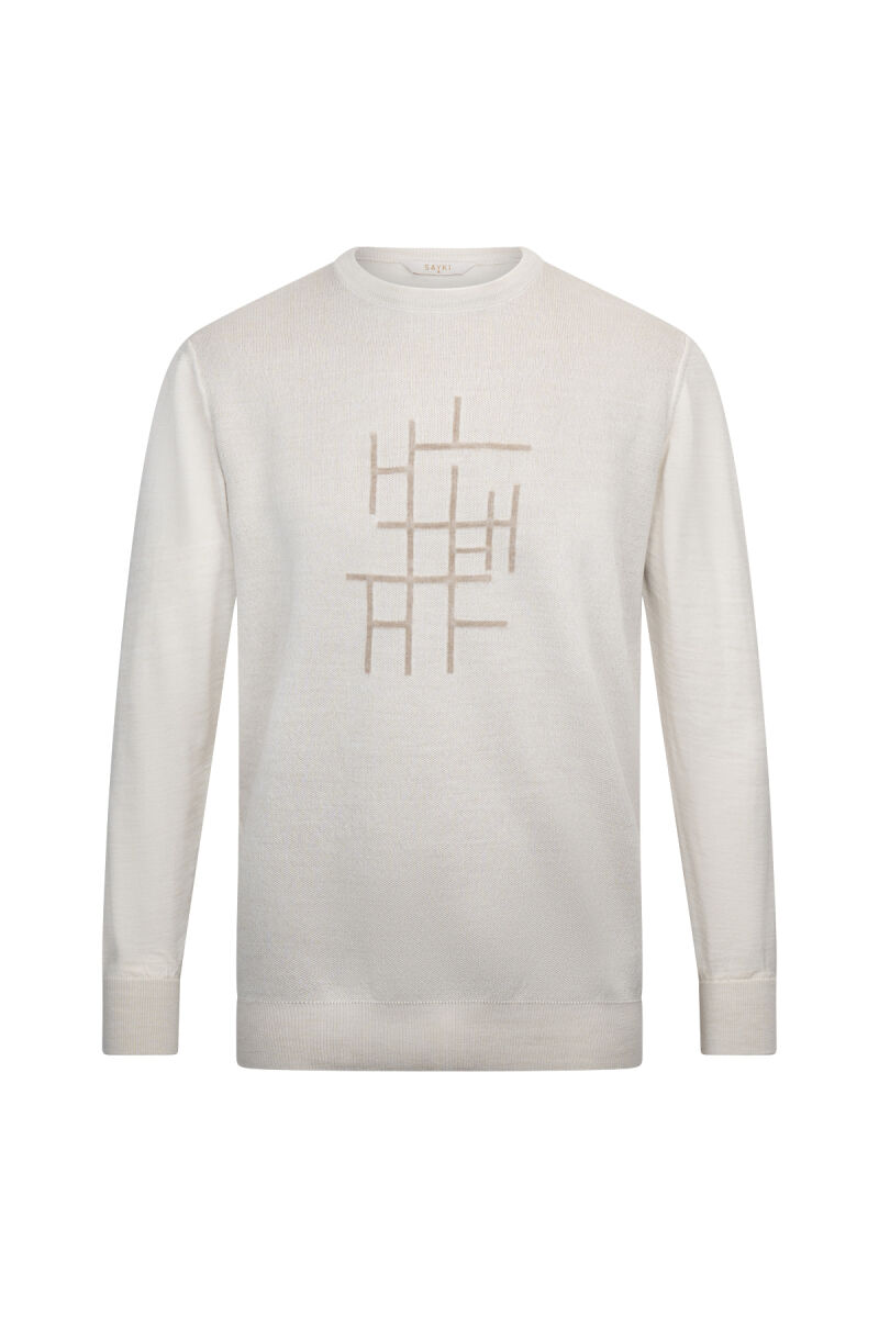 Bej Regular Fit Jakarlı Bisiklet Yaka Yünlü Triko Kazak - Hatem Saykı