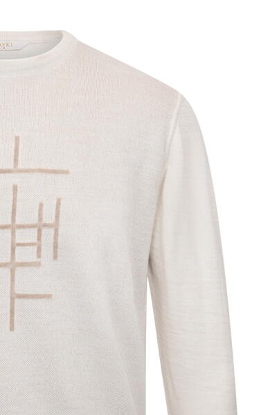 Bej Regular Fit Jakarlı Bisiklet Yaka Yünlü Triko Kazak - 3