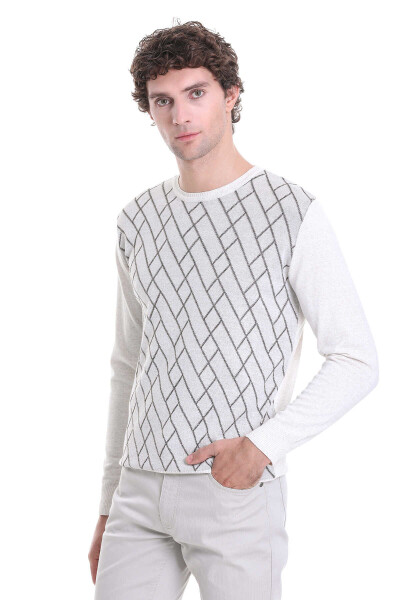 Bej Regular Fit Jakarlı Bisiklet Yaka Yünlü Triko Kazak - 3