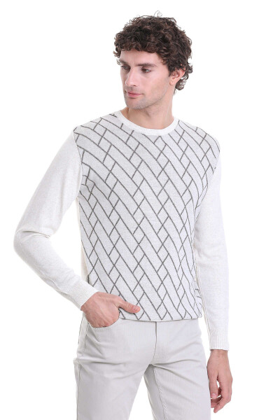 Bej Regular Fit Jakarlı Bisiklet Yaka Yünlü Triko Kazak - 4