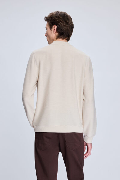 Bej Regular Fit Jakarlı Yarım Balıkçı Yaka Sweatshirt - 5