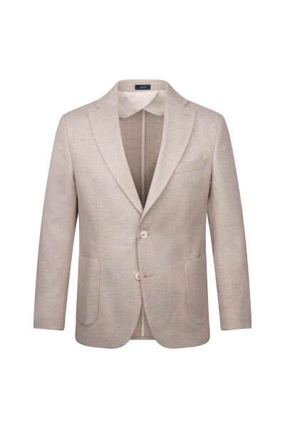Bej Regular Fit Mono Yaka Casual Keten Ceket - 1