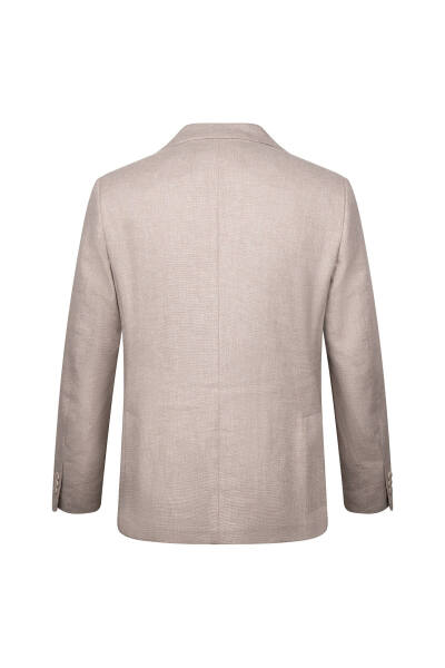 Bej Regular Fit Mono Yaka Casual Keten Ceket - 2