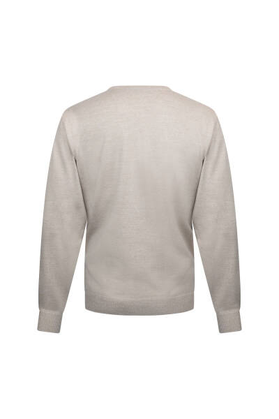 Bej Regular Fit V Yaka Yünlü Triko Kazak - 2