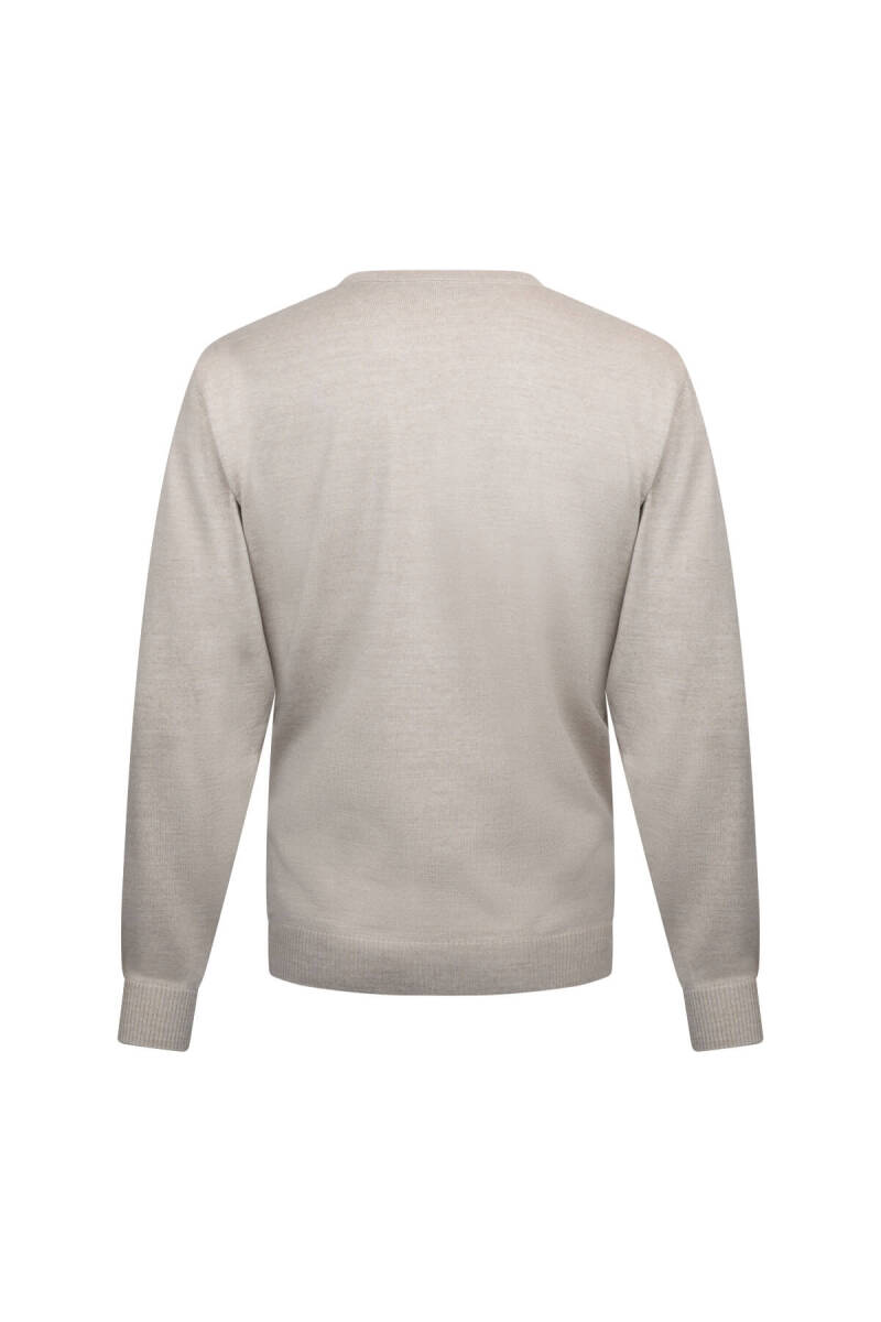 Bej Regular Fit V Yaka Yünlü Triko Kazak - Hatemoğlu (1)