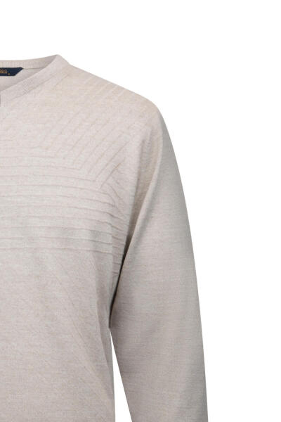 Bej Regular Fit V Yaka Yünlü Triko Kazak - 3