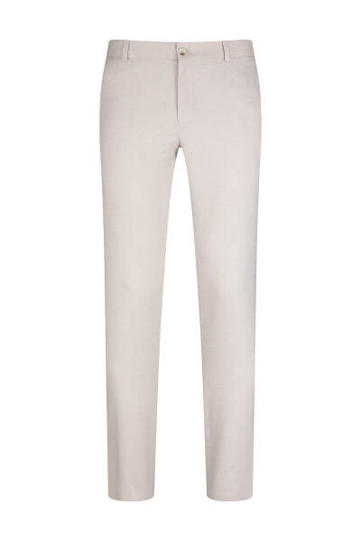 Bej Regular Fit Yandan Cepli Keten Pantolon 