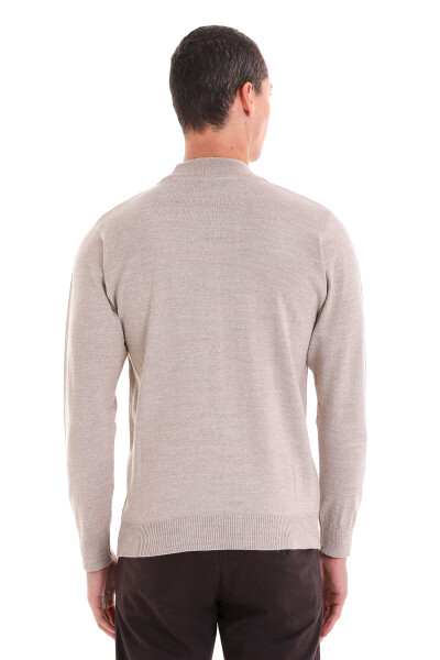 Bej Regular Fit Yarım Balıkçı Yaka Jakarlı Yünlü Triko Kazak - 6