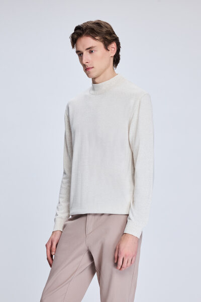 Bej Regular Fit Yarım Balıkçı Yaka Yünlü Triko Kazak - 3