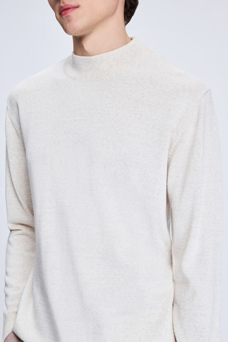 Bej Regular Fit Yarım Balıkçı Yaka Yünlü Triko Kazak - Hatemoğlu (1)