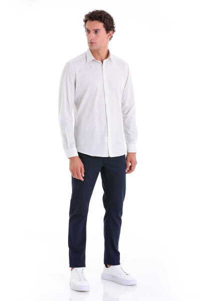 Bej Slim Fit Baskılı 100% Pamuk Slim Yaka Uzun Kollu Casual Gömlek - 4