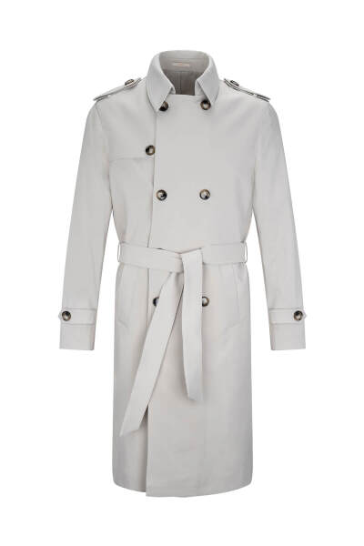 Bej Slim Fit Bebe Yaka Pamuklu Trençkot 